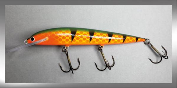 Karikko Wobbler, Länge: 15 cm, Farbe: Orange Perch 113, schwimmend, von Suomen Uistin The Finnish Lure Company (Jarmo Rapala)